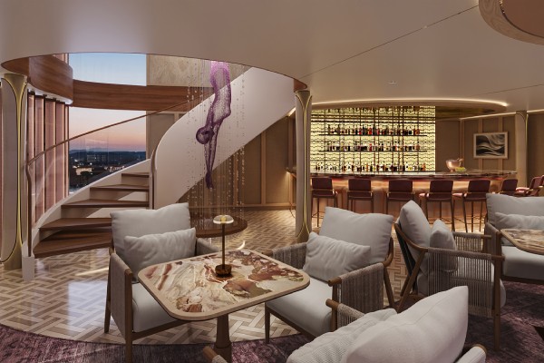 Designed as an open-air social hub, combining a bar and lounge area.