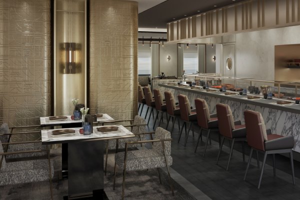 With sleek angles and textural accents, the vibrant space centers around the sushi bar at the heart of the restaurant, while also offering ample seating at comfortable tables indoors and alfresco.